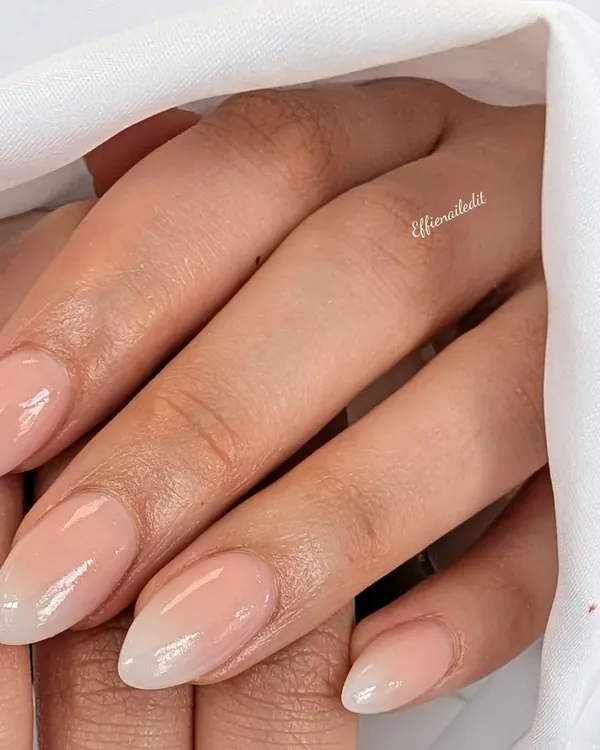 Milky nude almond nail art by Divine Grace Nails Studio, Edmonton