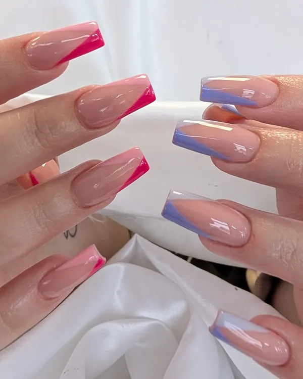 Pink and lilac V French nail art by Divine Grace Nails Studio, Edmonton